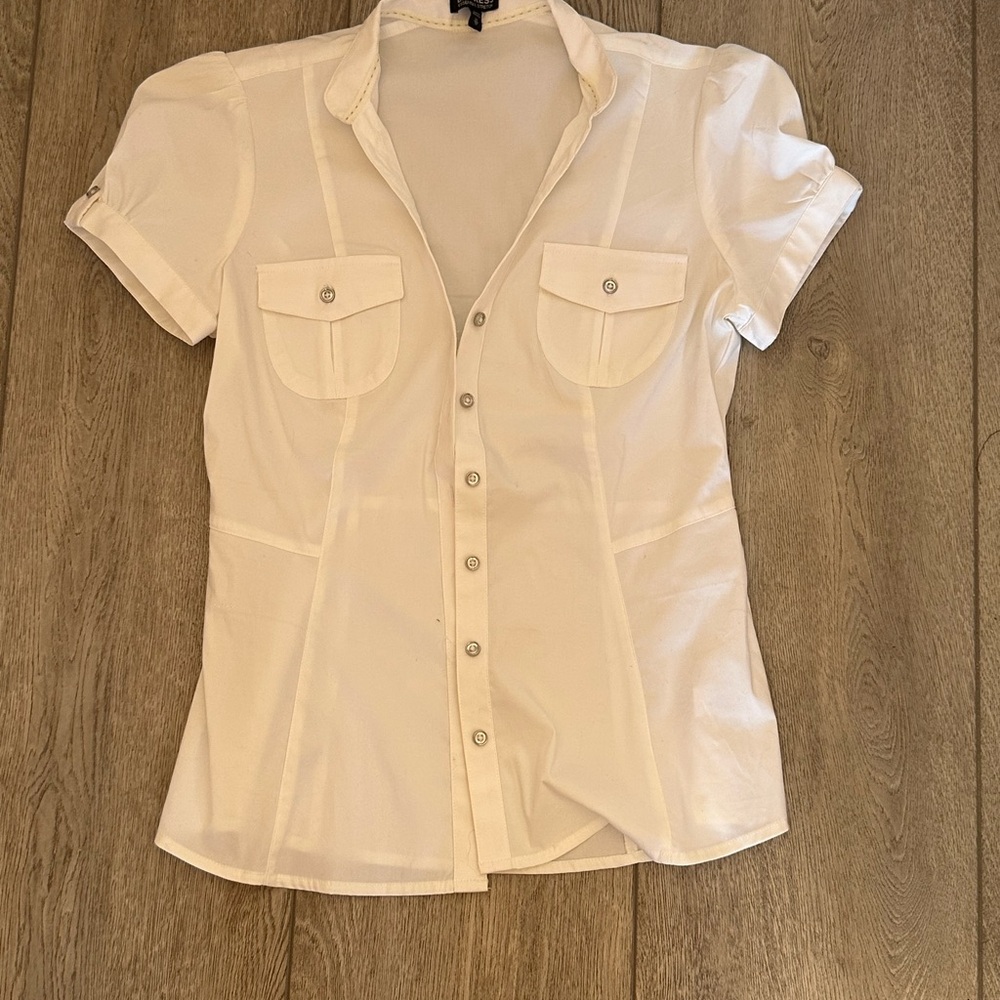 Express White Stretch Top with Crew Neck